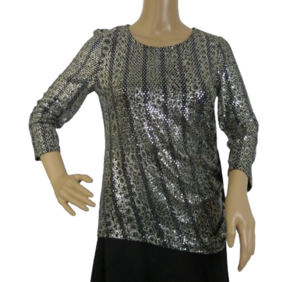 Frank Lyman Design High-Low 3/4 Sleeve Sparkling Top - Picture 5 of 11